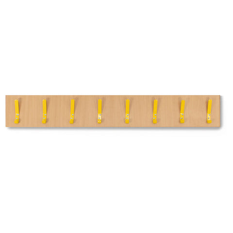 8 Coloured Coat Hook Rail-Cloakroom, Wellbeing Furniture-Beech-Yellow-Learning SPACE