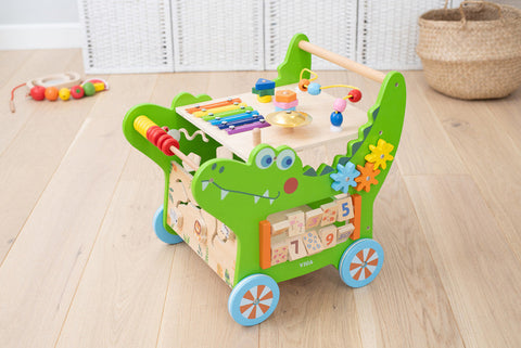 Crocodile Activity Walker-Additional Need, Baby Walker, Cerebral Palsy, Fine Motor Skills, Gifts For 1 Year Olds, Gross Motor and Balance Skills, Helps With, Strength & Co-Ordination, Viga Activity Wall Panel-Learning SPACE