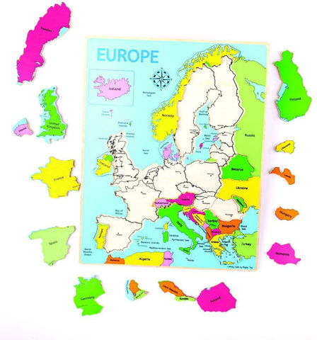 Europe Inset Puzzle-13-99 Piece Jigsaw, Bigjigs Toys, Learning Activity Kits, Stock, Wooden Toys, World & Nature-Learning SPACE