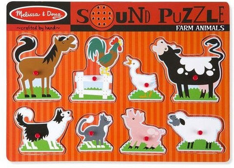 Farm Animals Sound Puzzle - 8 Pieces-Baby Wooden Toys, Down Syndrome, Farms & Construction, Imaginative Play, Sound. Peg & Inset Puzzles, Stock-Learning SPACE