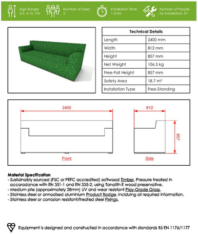 Grass Sofa-Children's Wooden Seating, Forest School & Outdoor Garden Equipment, Nature Learning Environment, Nature Sensory Room, Nurture Room, Outdoor Furniture, Seating, Sensory Garden, Sofa, Stock-Learning SPACE