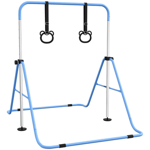 Adjustable Kids Gymnastics Bar with Rings-Balancing Equipment, Featured, Gross Motor and Balance Skills-Blue-Learning SPACE