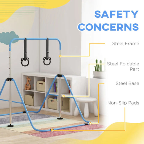 Adjustable Kids Gymnastics Bar with Rings-Balancing Equipment, Featured, Gross Motor and Balance Skills-Learning SPACE