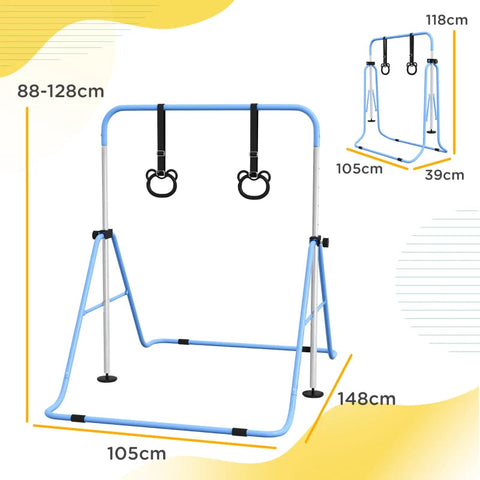 Adjustable Kids Gymnastics Bar with Rings-Balancing Equipment, Featured, Gross Motor and Balance Skills-Learning SPACE