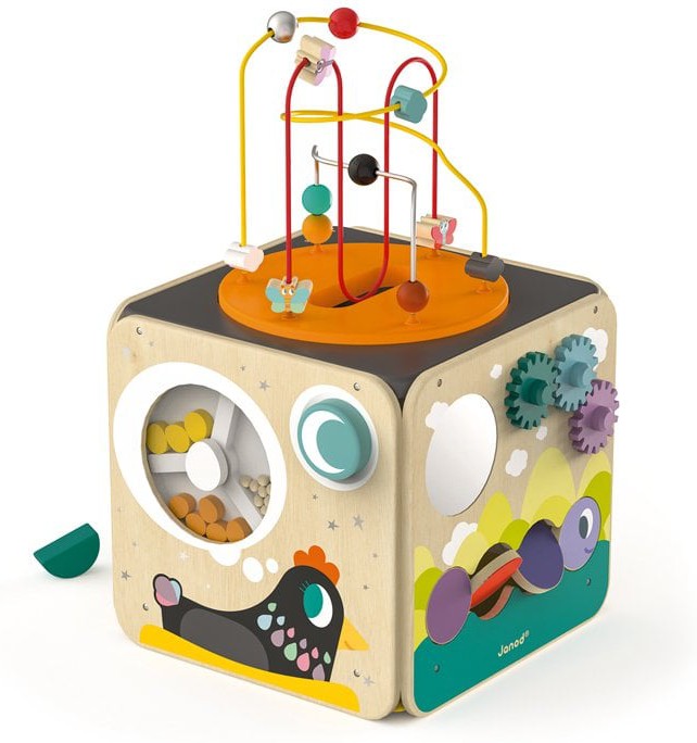 Janod Multi-Activity Cube-AllSensory, Baby & Toddler Gifts, Baby Cause & Effect Toys, Baby Sensory Toys, Baby Wooden Toys, Cause & Effect Toys, Down Syndrome, Gifts For 1 Year Olds, Gifts For 6-12 Months Old, Janod Toys, Stock, Tactile Toys & Books, Tracking & Bead Frames-Learning SPACE