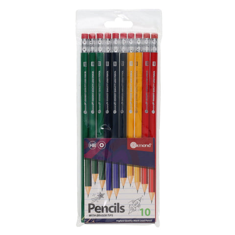 Pkt.10 Hb Rubber Tipped Pencils-Back To School, Handwriting, Left Handed, Stationery-Learning SPACE