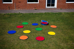 Rainbow™ Circle Outdoor Mats with Holdall (30 Pack)-Classroom Packs, Kit For Kids, Mats, Mats & Rugs, Multi-Colour, Round, Rugs, Sit Mats, Wellbeing Furniture-Learning SPACE