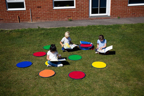 Rainbow™ Circle Outdoor Mats with Holdall (30 Pack)-Classroom Packs, Kit For Kids, Mats, Mats & Rugs, Multi-Colour, Round, Rugs, Sit Mats, Wellbeing Furniture-Learning SPACE