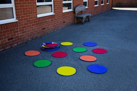 Rainbow™ Circle Outdoor Mats with Holdall (30 Pack)-Classroom Packs, Kit For Kids, Mats, Mats & Rugs, Multi-Colour, Round, Rugs, Sit Mats, Wellbeing Furniture-Learning SPACE