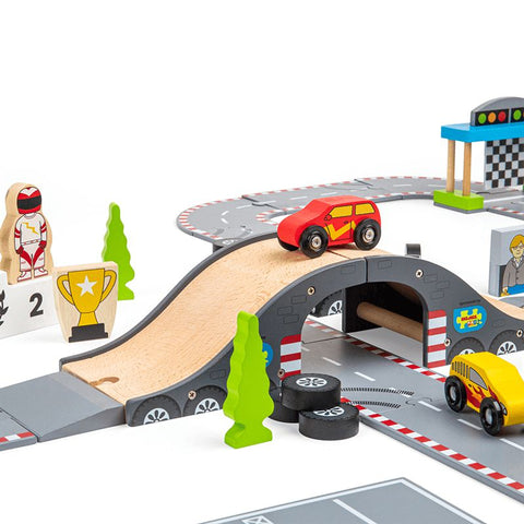 Roadway Race Day Set-Bigjigs Toys, Cars & Transport, Imaginative Play, Wooden Toys-Learning SPACE