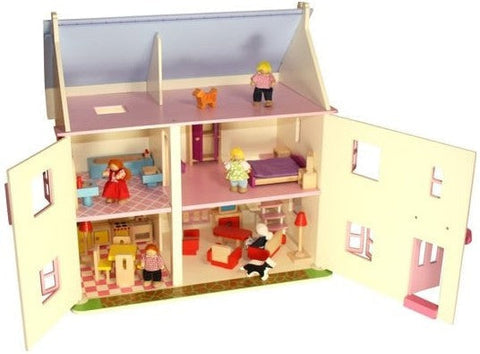 Rose Cottage Dolls House and Accessories-Bigjigs Toys, Dolls & Doll Houses, Gifts For 2-3 Years Old, Imaginative Play, Nurture Room, Small World, Stock-Learning SPACE