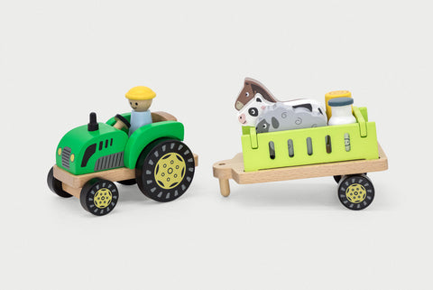 Wooden Farm Tractor and Trailer Set-Cars & Transport, Farms & Construction, Games & Toys, Viga Activity Wall Panel, Wooden Toys-Learning SPACE