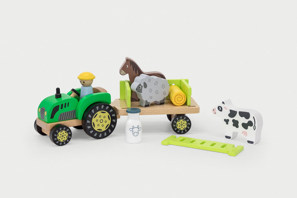 Wooden Farm Tractor and Trailer Set-Cars & Transport, Farms & Construction, Games & Toys, Viga Activity Wall Panel, Wooden Toys-Learning SPACE