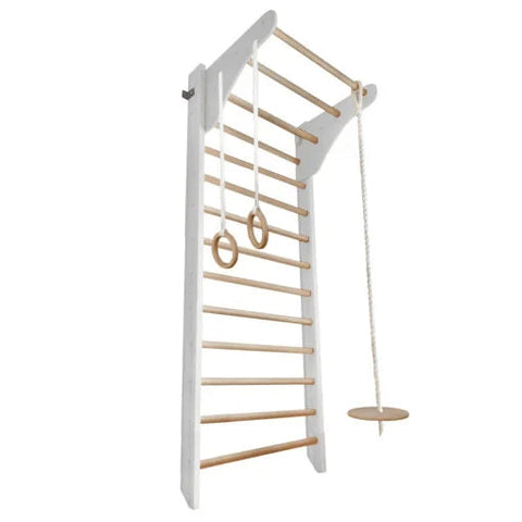 Wooden Wall Bars with Accessories - Gross Motor Aid-Exercise, Gross Motor and Balance Skills, Indoor Swings, Sensory Climbing Equipment-White/Wooden-Learning SPACE