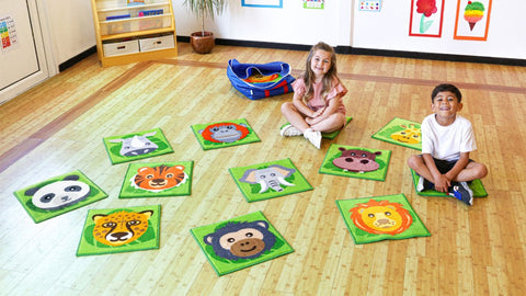 Zoo Conservation™ 30 Mini Placement Carpets with Holdall-Classroom Packs, Kit For Kids, Mats, Mats & Rugs, Nature Sensory Room, Rugs, Sit Mats, Square, Wellbeing Furniture, World & Nature-Learning SPACE